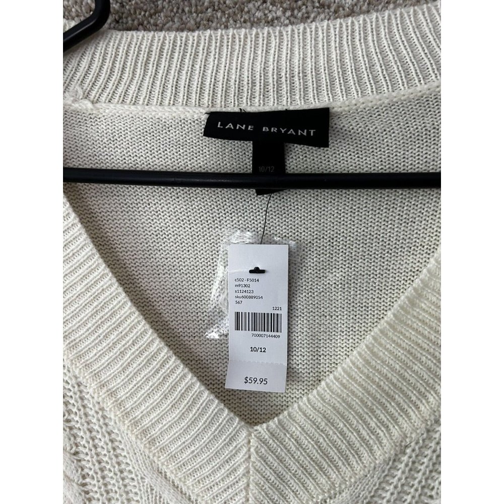 Lane Bryant Knit Cream White Balloon Sleeve Pullover V Neck Sweater Size 10/12 - Picture 3 of 7